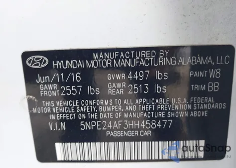 2017 Hyundai Sonata из США, поврежденный, VIN 5NPE24AF3HH458477